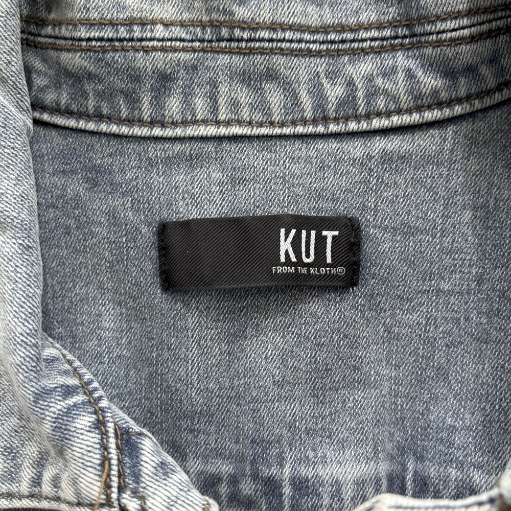 Kut From The Kloth Kara Frayed Hem Tie Dye Denim Trucker Jacket Women's Large - Picture 3 of 5